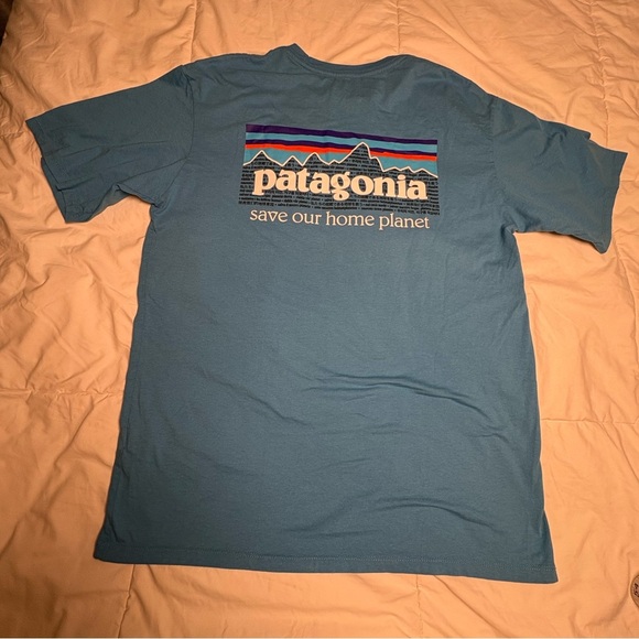 Patagonia Sky Blue “Save Our Home Planet” Organic Cotton Tee Size M - Picture 10 of 11